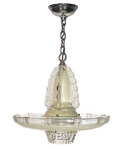 Vtg Antique Glass Chandelier Art Deco Lamp Light Ceiling Fixture Bowl Shade