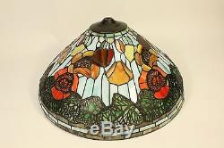 Vtg Antique Tiffany Style Filigree Pierced Leaded Stained Slag Glass Lamp Shade