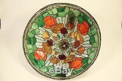 Vtg Antique Tiffany Style Filigree Pierced Leaded Stained Slag Glass Lamp Shade