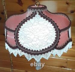 Vtg/Antique Victorian GWTW Satin Lace Beaded Lamp Shade Hanging Swag Light/Lamp