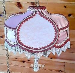 Vtg/Antique Victorian GWTW Satin Lace Beaded Lamp Shade Hanging Swag Light/Lamp