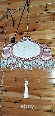 Vtg/Antique Victorian GWTW Satin Lace Beaded Lamp Shade Hanging Swag Light/Lamp