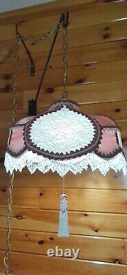 Vtg/Antique Victorian GWTW Satin Lace Beaded Lamp Shade Hanging Swag Light/Lamp