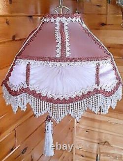 Vtg/Antique Victorian GWTW Satin Lace Beaded Lamp Shade Hanging Swag Light/Lamp