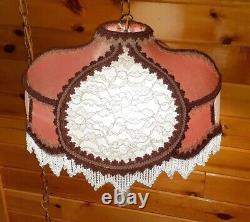 Vtg/Antique Victorian GWTW Satin Lace Beaded Lamp Shade Hanging Swag Light/Lamp