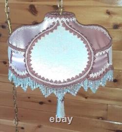 Vtg/Antique Victorian GWTW Satin Lace Beaded Lamp Shade Hanging Swag Light/Lamp