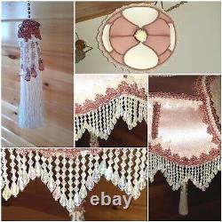 Vtg/Antique Victorian GWTW Satin Lace Beaded Lamp Shade Hanging Swag Light/Lamp