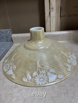Vtg Art Deco Embossed 16 Funeral Torchiere Glass Lamp Shade Beige White Flower
