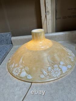 Vtg Art Deco Embossed 16 Funeral Torchiere Glass Lamp Shade Beige White Flower