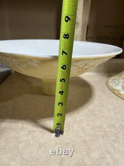 Vtg Art Deco Embossed 16 Funeral Torchiere Glass Lamp Shade Beige White Flower