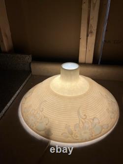 Vtg Art Deco Embossed 16 Funeral Torchiere Glass Lamp Shade Beige White Flower