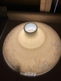 Vtg Art Deco Embossed 16 Funeral Torchiere Glass Lamp Shade Beige White Flower