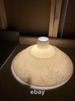 Vtg Art Deco Embossed 16 Funeral Torchiere Glass Lamp Shade Beige White Flower