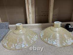 Vtg Art Deco Embossed 16 Funeral Torchiere Glass Lamp Shade Beige White Flower