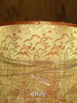 Vtg Asian Silk Lamp Shade Large Drum Lampshade Mid Century MCM Red Gold NOS