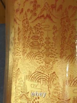 Vtg Asian Silk Lamp Shade Large Drum Lampshade Mid Century MCM Red Gold NOS