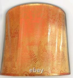 Vtg Asian Silk Lamp Shade Large Drum Lampshade Mid Century MCM Red Gold NOS