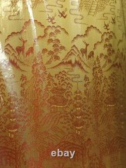 Vtg Asian Silk Lamp Shade Large Drum Lampshade Mid Century MCM Red Gold NOS