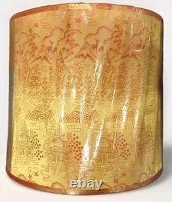 Vtg Asian Silk Lamp Shade Large Drum Lampshade Mid Century MCM Red Gold NOS