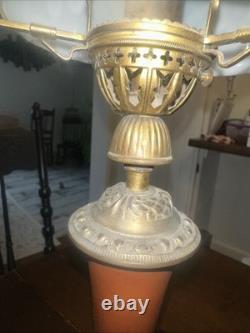 Vtg. B&H Inc. Gas Lamp Glass Floral Shades Great Cond. No Chips In Shades