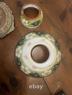 Vtg. B&H Inc. Gas Lamp Glass Floral Shades Great Cond. No Chips In Shades