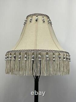 Vtg Boho Rustic Lamp Shade Ivory Pastel Blue Bead Tassel Fringe 18 Farmhouse