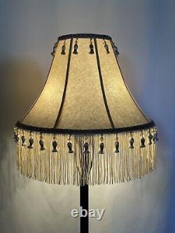 Vtg Boho Rustic Lamp Shade Ivory Pastel Blue Bead Tassel Fringe 18 Farmhouse