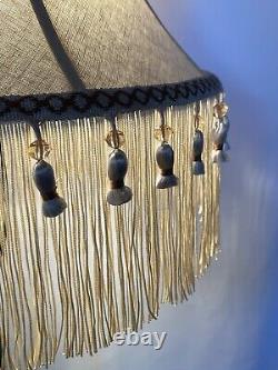 Vtg Boho Rustic Lamp Shade Ivory Pastel Blue Bead Tassel Fringe 18 Farmhouse