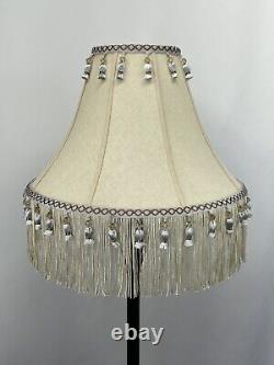 Vtg Boho Rustic Lamp Shade Ivory Pastel Blue Bead Tassel Fringe 18 Farmhouse