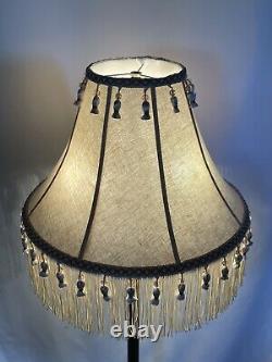 Vtg Boho Rustic Lamp Shade Ivory Pastel Blue Bead Tassel Fringe 18 Farmhouse