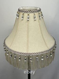 Vtg Boho Rustic Lamp Shade Ivory Pastel Blue Bead Tassel Fringe 18 Farmhouse