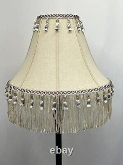 Vtg Boho Rustic Lamp Shade Ivory Pastel Blue Bead Tassel Fringe 18 Farmhouse