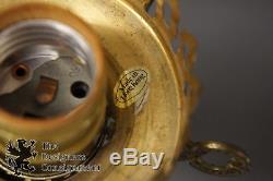 Vtg Brass 2 Light Victorian Style Hurricane Lamp Milk Glass Shades Banker 23.5