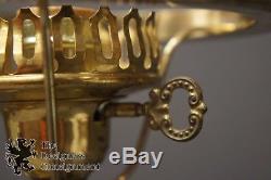 Vtg Brass 2 Light Victorian Style Hurricane Lamp Milk Glass Shades Banker 23.5