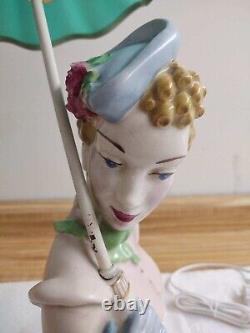 Vtg. Ceramic lady bust lamp withparasol shade