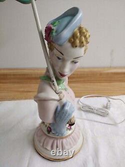 Vtg. Ceramic lady bust lamp withparasol shade