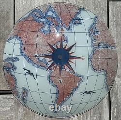 Vtg Compass World Map Globe Glass Ceiling Fixture Light Shade Replacement 14.5