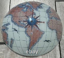 Vtg Compass World Map Globe Glass Ceiling Fixture Light Shade Replacement 14.5