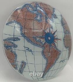 Vtg Compass World Map Globe Glass Ceiling Fixture Light Shade Replacement 14.5