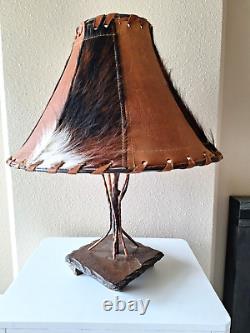 Vtg Cow Hide Lamp Shade Western Rustic Cabin Decor LAMP SHADE ONLY