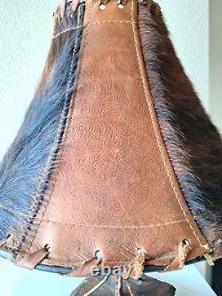 Vtg Cow Hide Lamp Shade Western Rustic Cabin Decor LAMP SHADE ONLY