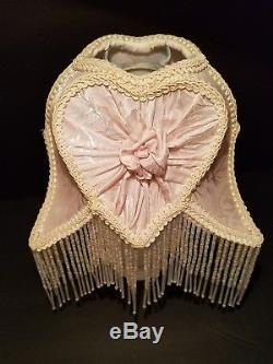 Vtg Dale Tiffany Pink & Cream Fabric Lamp Shade With Beads 10 Tall