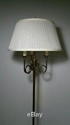 Vtg ETHAN ALLEN Brass French Bouillotte 3 Solid Trumpet Arms Floor Lamp + Shade