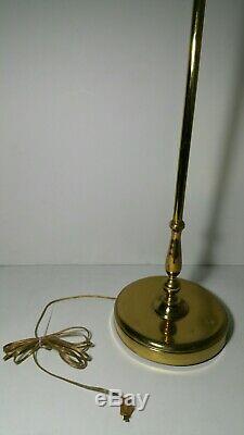 Vtg ETHAN ALLEN Brass French Bouillotte 3 Solid Trumpet Arms Floor Lamp + Shade