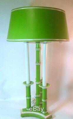 Vtg FAUX BAMBOO Tole Lamp w SHADE Green Palm Beach Hollywood Regency Glam