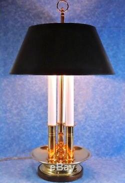 Vtg. FREDERICK COOPER Brass Bouillotte 3 Lite Desk / Table Lamp & Shade- EUC