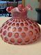 Vtg Fenton Cranberry Opalescent Coin Dot Ruffled Edge Hurricane Lamp Shade