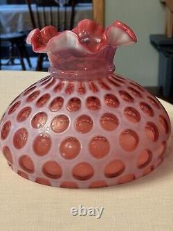 Vtg Fenton Cranberry Opalescent Coin Dot Ruffled Edge Hurricane Lamp Shade