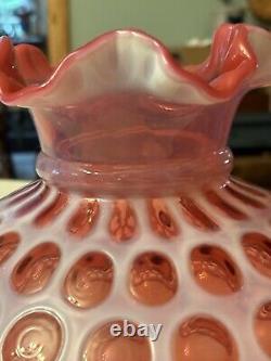 Vtg Fenton Cranberry Opalescent Coin Dot Ruffled Edge Hurricane Lamp Shade