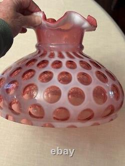 Vtg Fenton Cranberry Opalescent Coin Dot Ruffled Edge Hurricane Lamp Shade